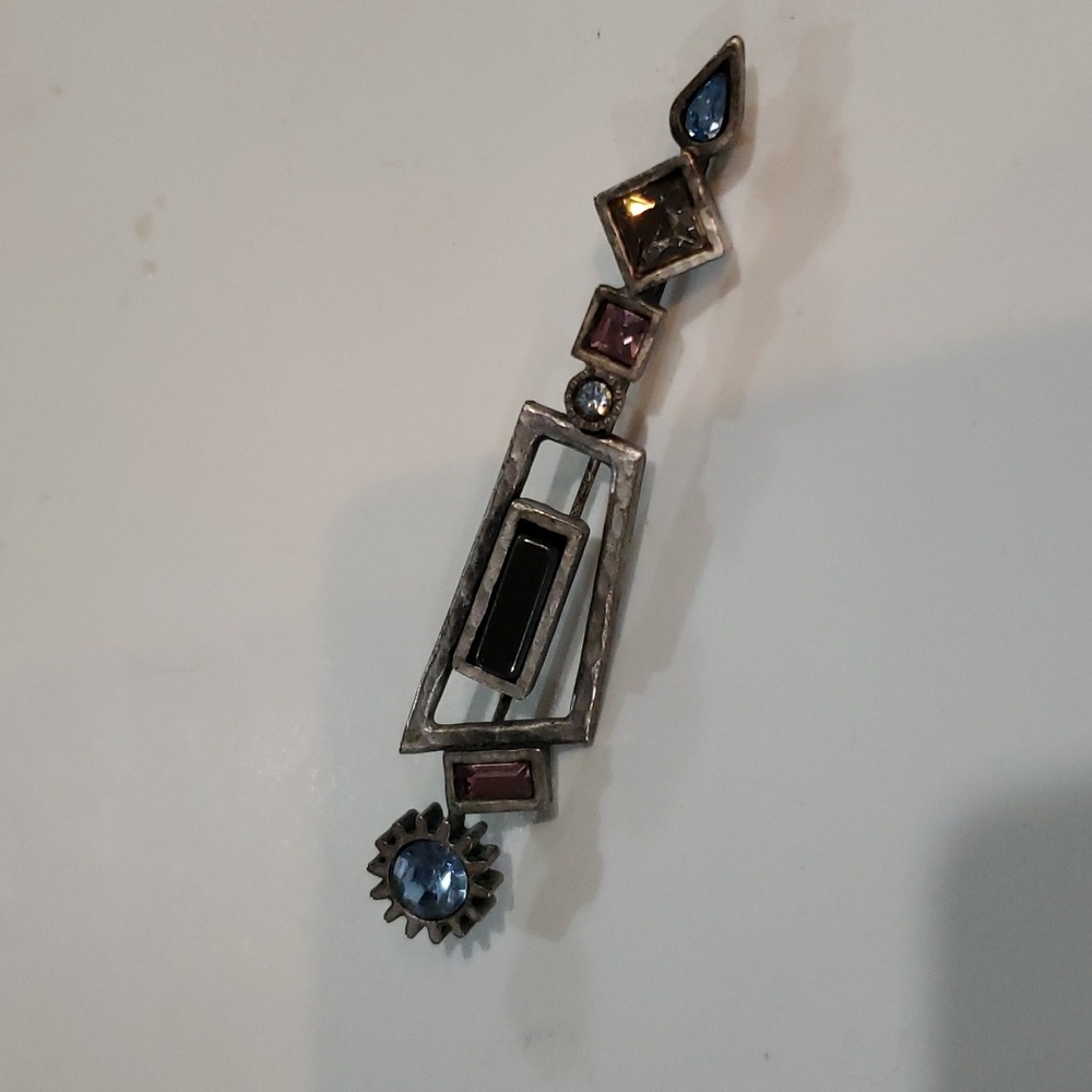 Vintage Patricia Locke Geometric Metal & Multicolor Swarovski Crystal Brooch